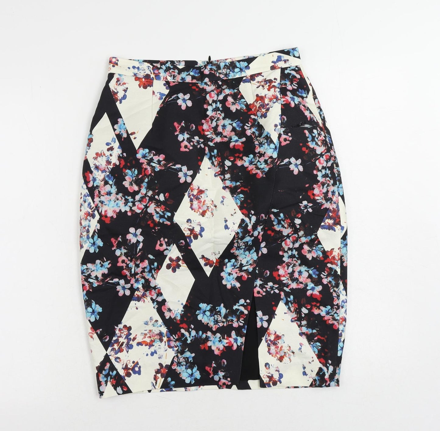 L.K. Bennett Womens Multicoloured Floral Cotton Straight & Pencil Skirt Size 10 Zip