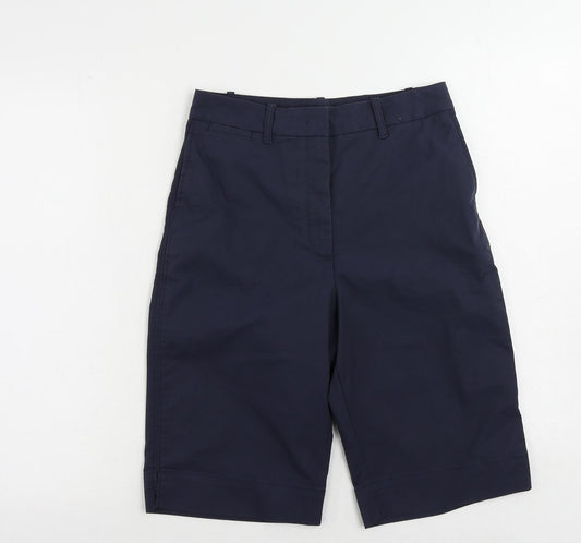 Marks and Spencer Womens Blue Cotton Chino Shorts Size 8 L11 in Regular Zip