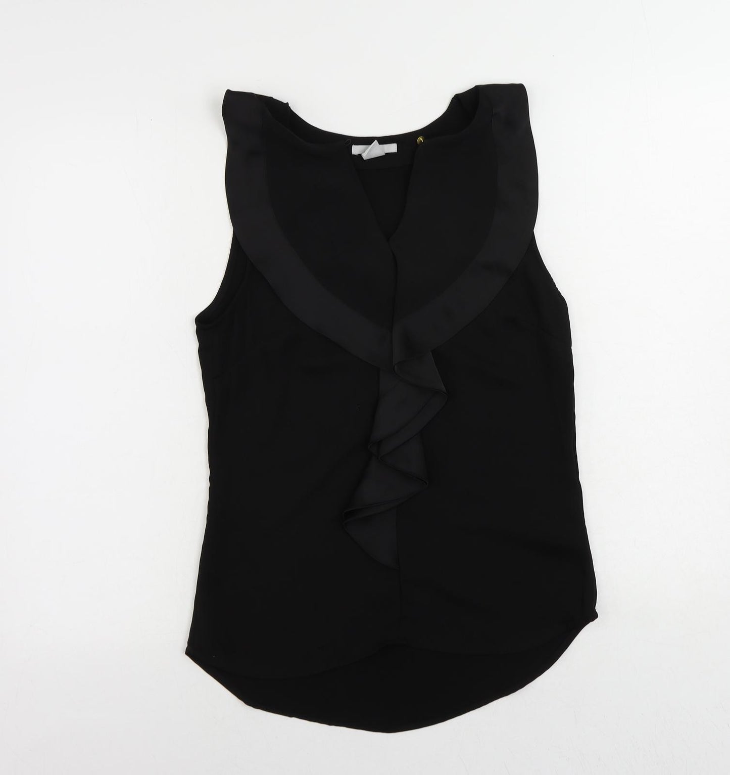 H&M Womens Black Polyester Basic Blouse Size 8 V-Neck - Ruffle