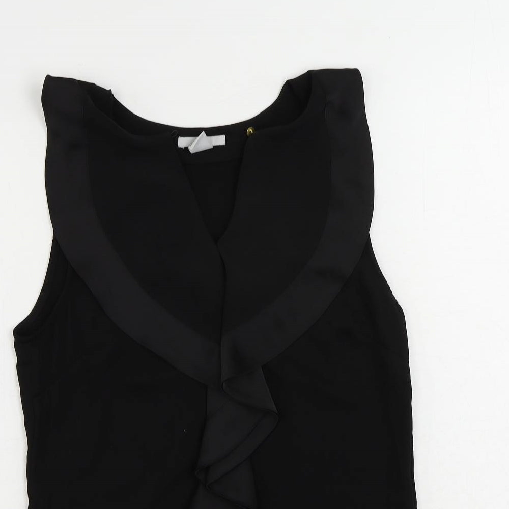 H&M Womens Black Polyester Basic Blouse Size 8 V-Neck - Ruffle