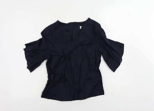 Autograph Womens Blue Linen Basic Blouse Size 6 V-Neck