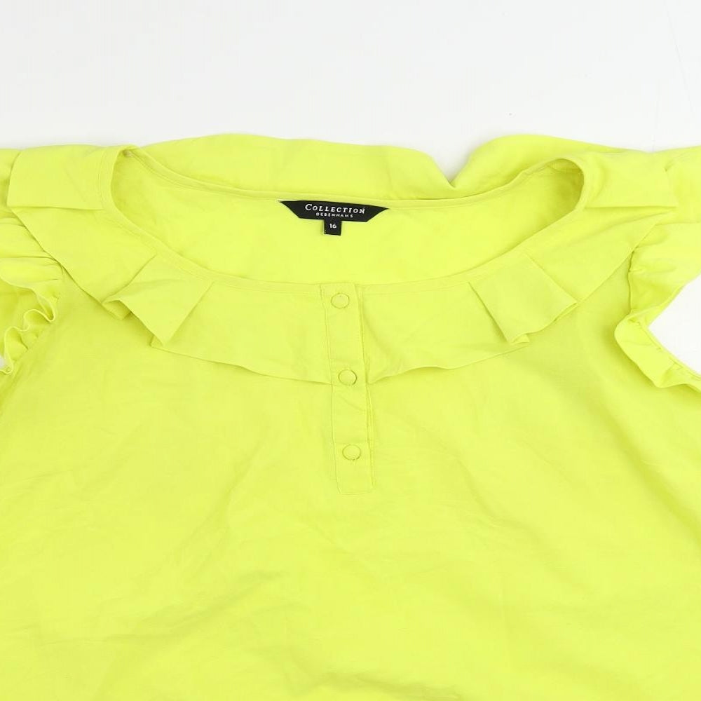 Debenhams Womens Yellow Polyester Basic Blouse Size 16 Boat Neck - Ruffle