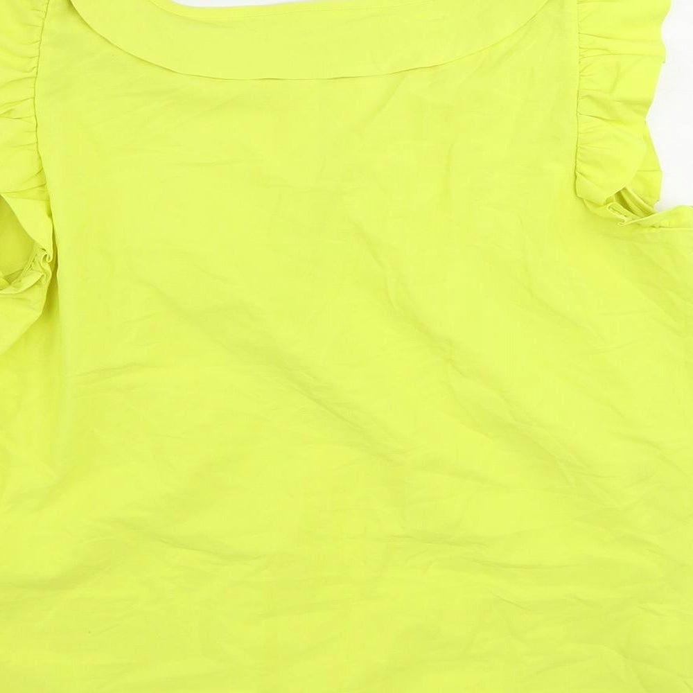 Debenhams Womens Yellow Polyester Basic Blouse Size 16 Boat Neck - Ruffle