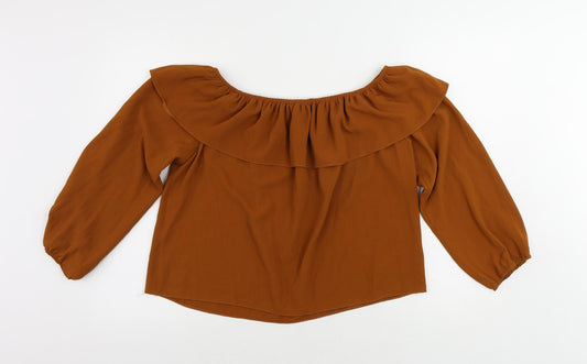 New Look Womens Brown Polyester Basic Blouse Size 16 Off the Shoulder - Ruffle