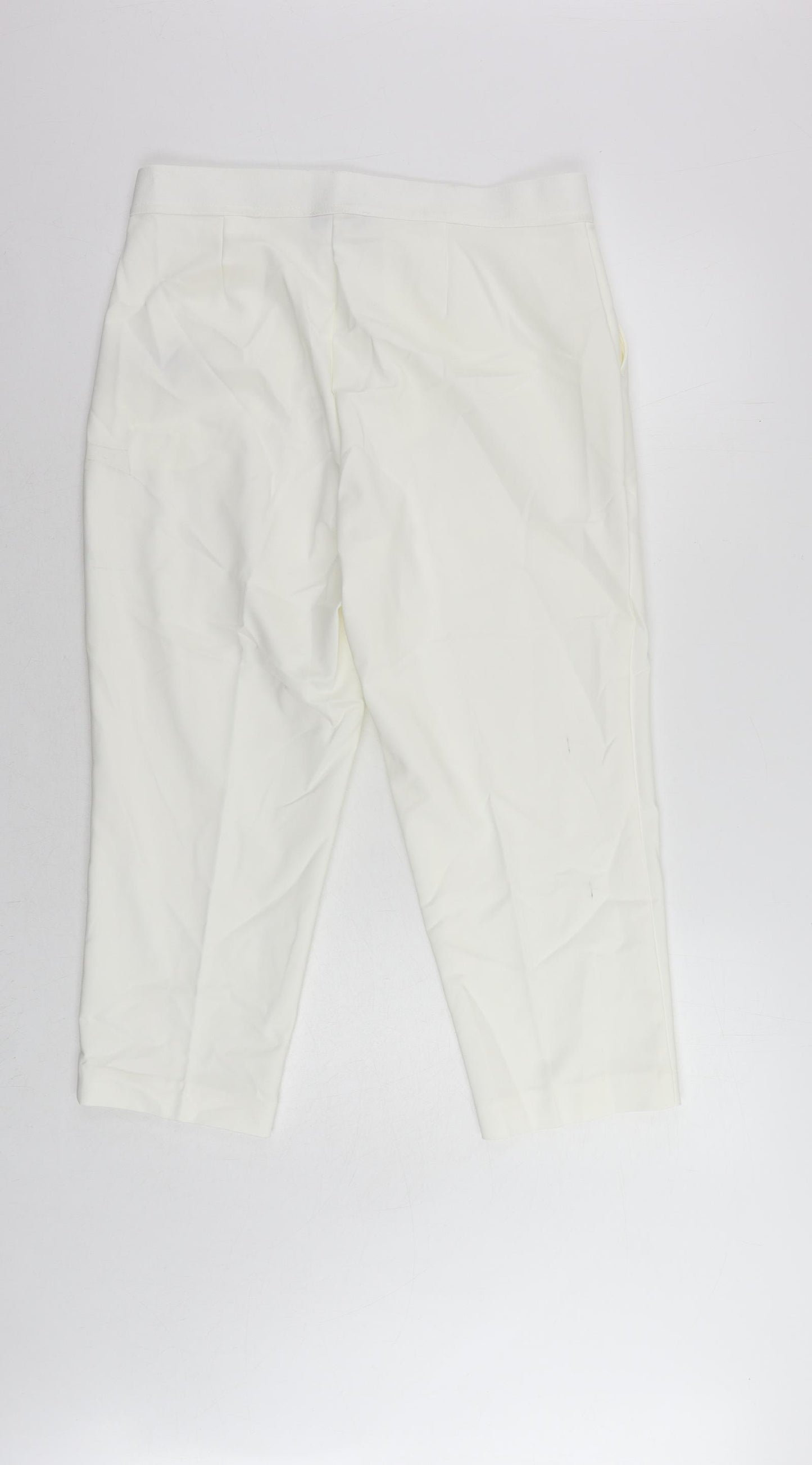 Marks and Spencer Womens White Cotton Cropped Trousers Size 14 L22 in Regular Zip