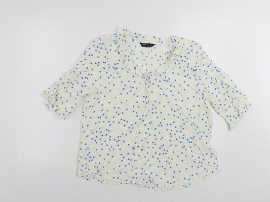 Marks and Spencer Womens White Polka Dot Viscose Basic Blouse Size 22 V-Neck