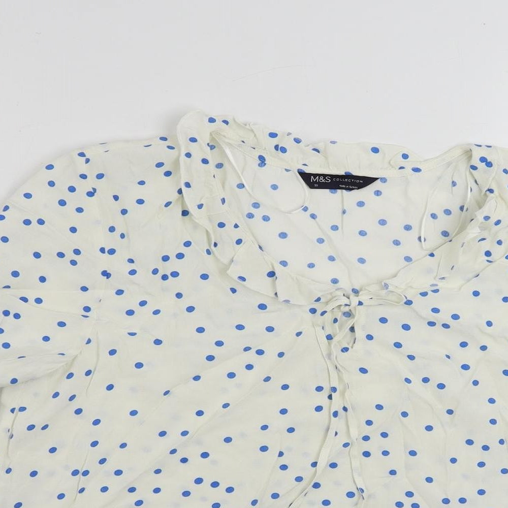 Marks and Spencer Womens White Polka Dot Viscose Basic Blouse Size 22 V-Neck