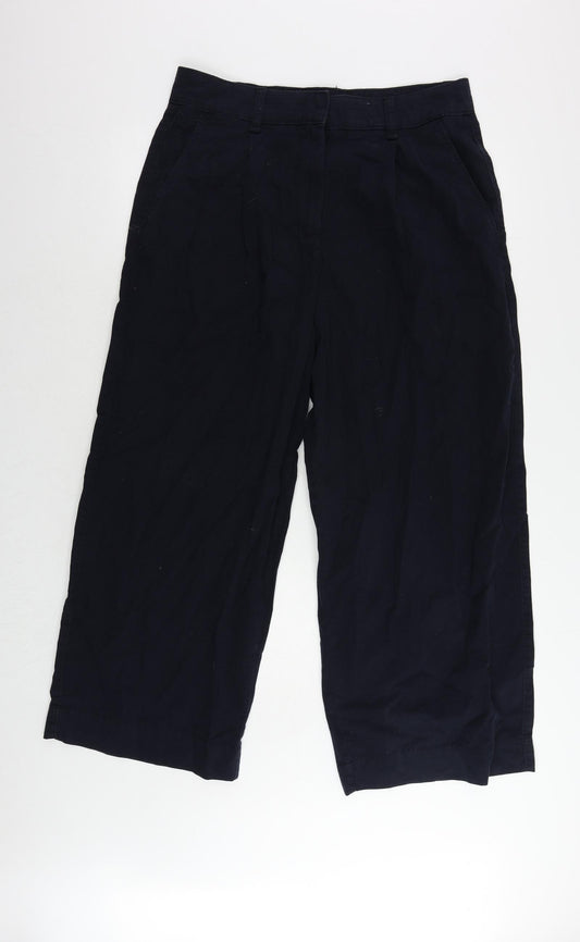 Marks and Spencer Womens Blue Cotton Trousers Size 14 L28 in Regular Zip