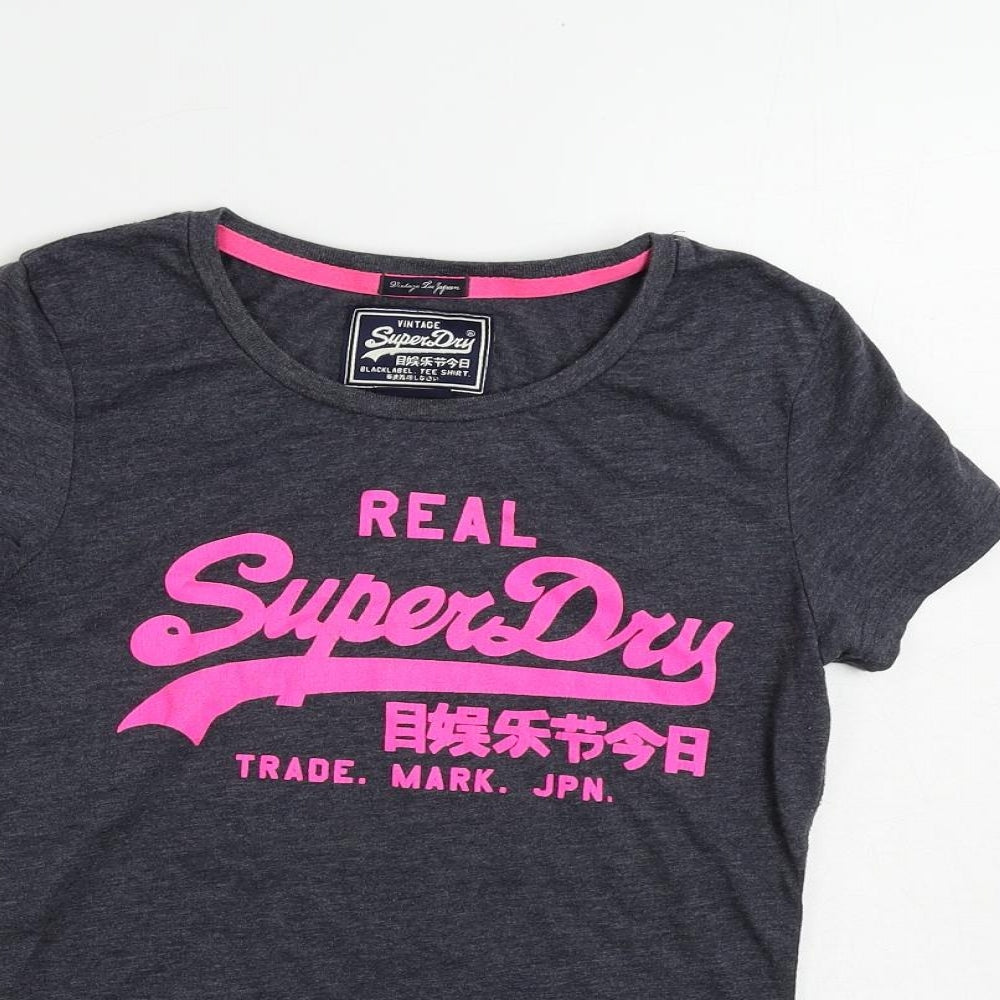 Superdry Womens Blue Cotton Basic T-Shirt Size S Round Neck - Logo