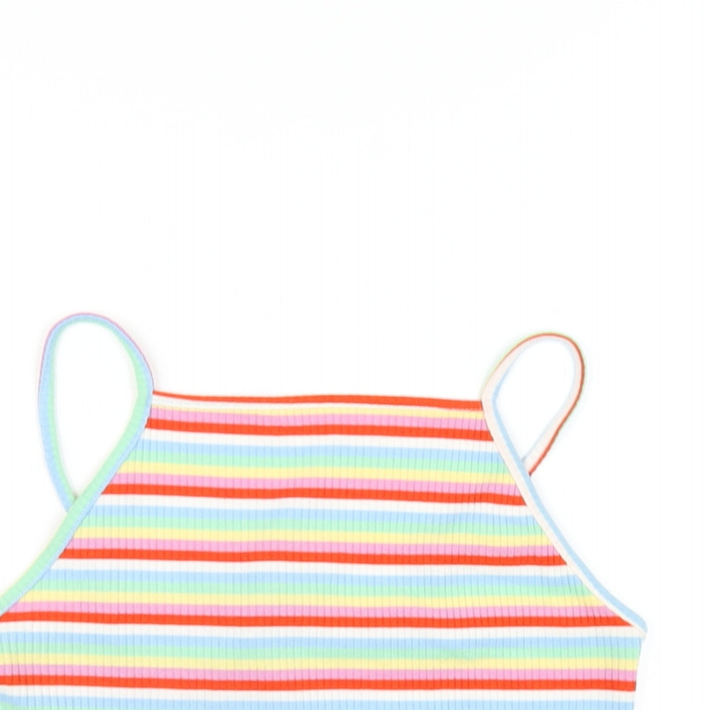 New Look Womens Multicoloured Striped Polyester Camisole T-Shirt Size 12 Square Neck