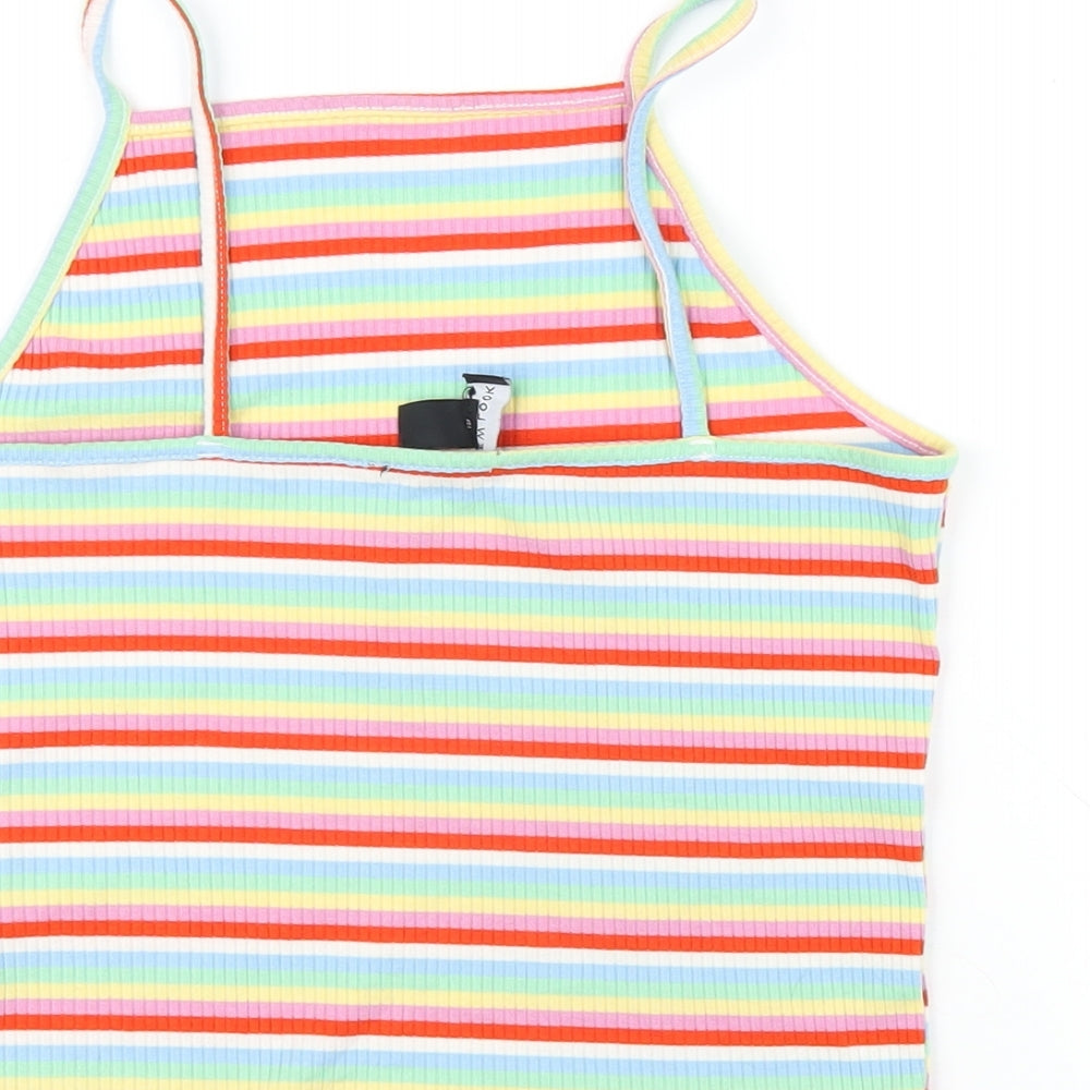 New Look Womens Multicoloured Striped Polyester Camisole T-Shirt Size 12 Square Neck