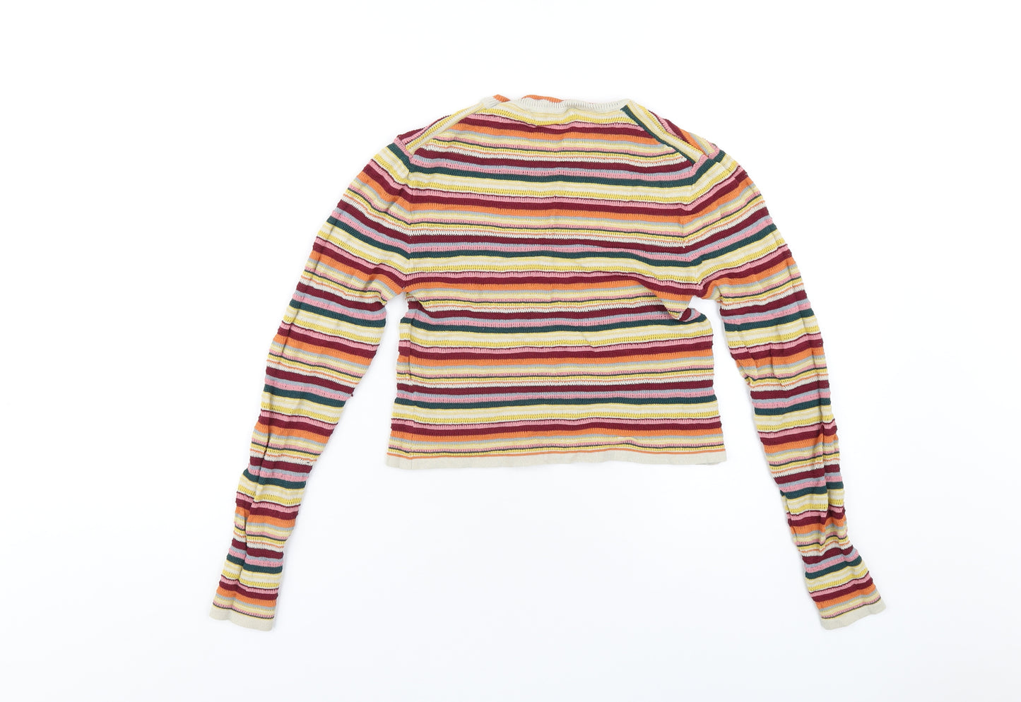 Zara Womens Multicoloured Striped Polyester Basic T-Shirt Size S Round Neck