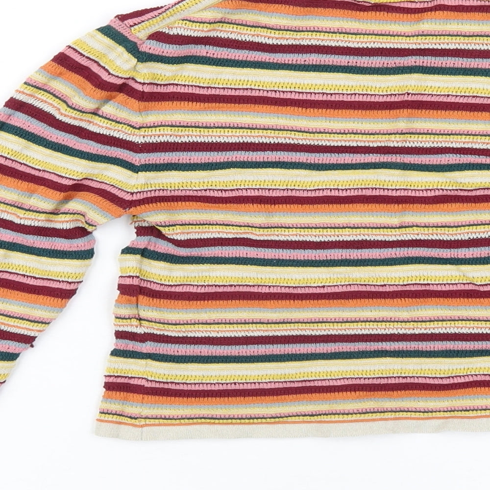 Zara Womens Multicoloured Striped Polyester Basic T-Shirt Size S Round Neck