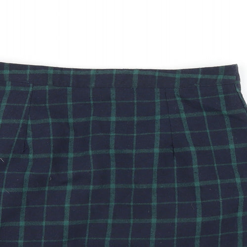 Heartbreak Womens Blue Check Cotton A-Line Skirt Size 8 Zip