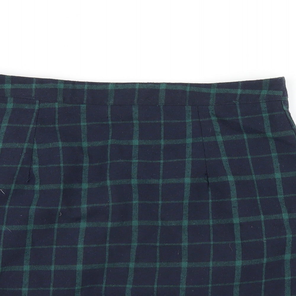 Heartbreak Womens Blue Check Cotton A-Line Skirt Size 8 Zip