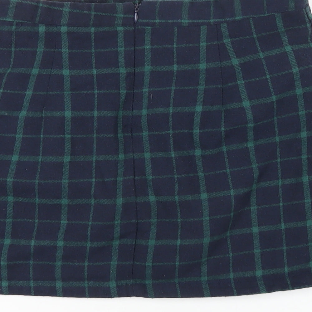 Heartbreak Womens Blue Check Cotton A-Line Skirt Size 8 Zip