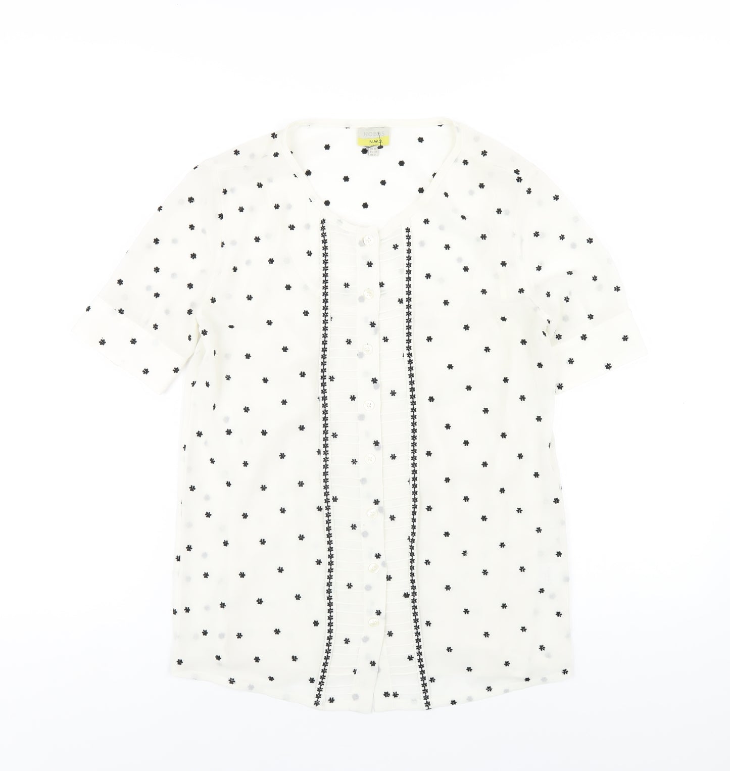 Hobbs Womens Ivory Geometric Polyester Basic Button-Up Size 6 Round Neck