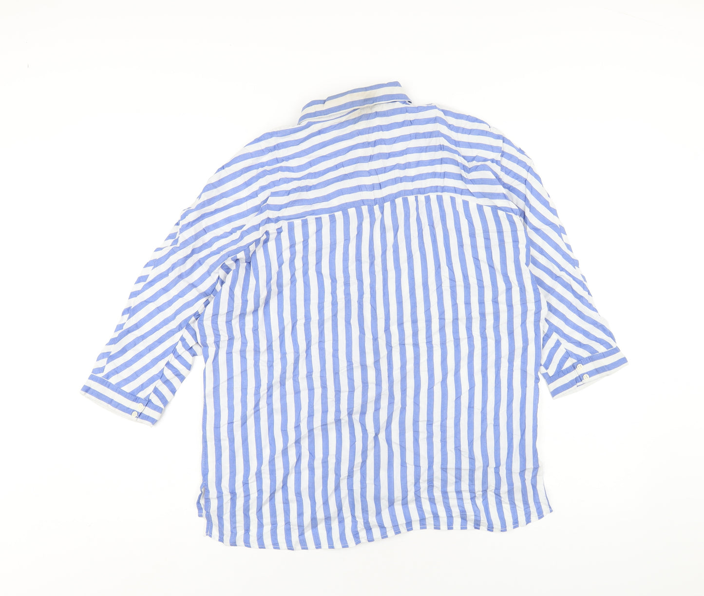 Zara Womens Blue Striped Polyester Basic Button-Up Size S Collared