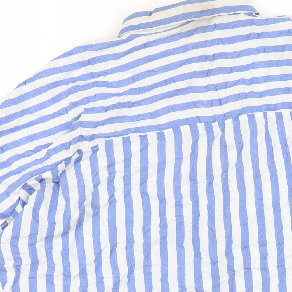 Zara Womens Blue Striped Polyester Basic Button-Up Size S Collared