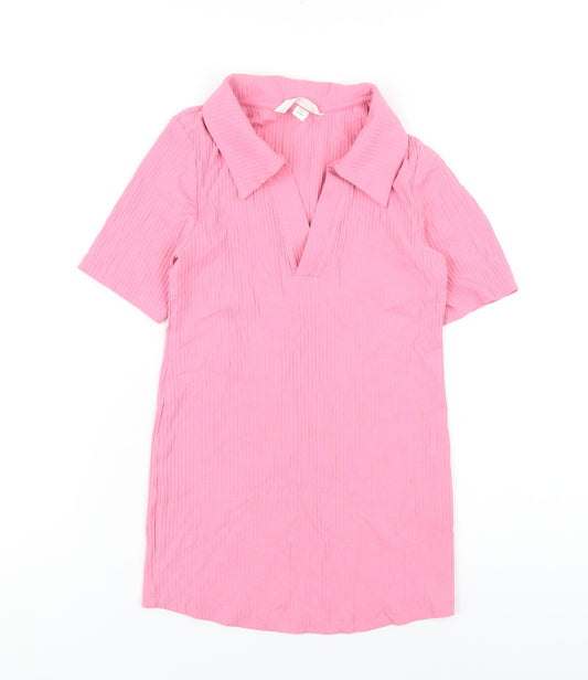 H&M Womens Pink Cotton Basic T-Shirt Size S Collared