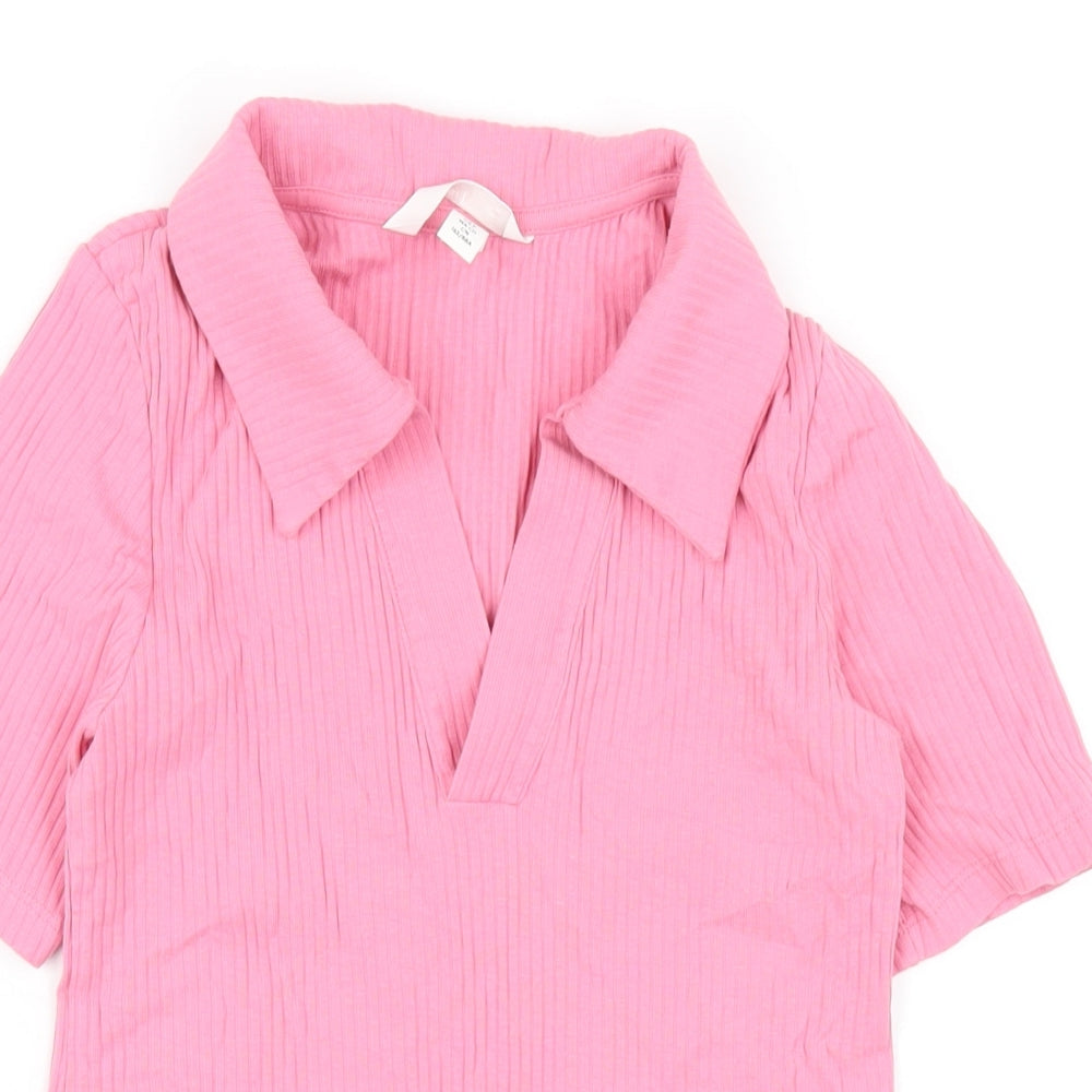 H&M Womens Pink Cotton Basic T-Shirt Size S Collared