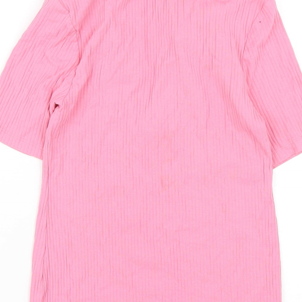 H&M Womens Pink Cotton Basic T-Shirt Size S Collared