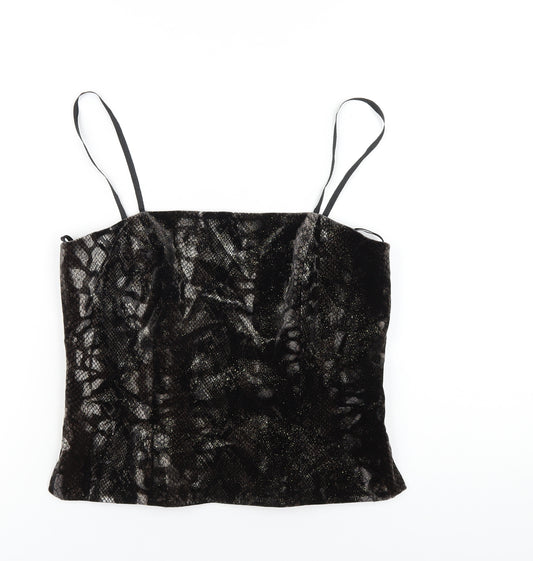 Vera Mont Womens Black Animal Print Polyester Camisole T-Shirt Size 12 Square Neck - Snake Print