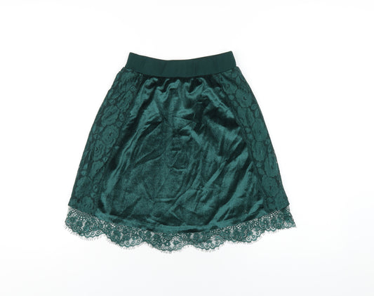 River Island Womens Green Polyester A-Line Skirt Size 6 - Lace Trim