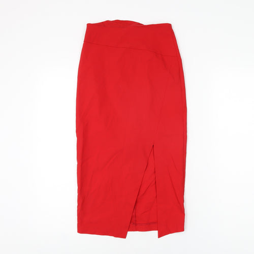 ASOS Womens Red Viscose Straight & Pencil Skirt Size 4 Zip