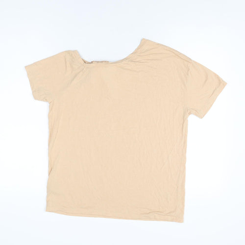 River Island Girls Beige Viscose Basic T-Shirt Size 11-12 Years Round Neck Pullover