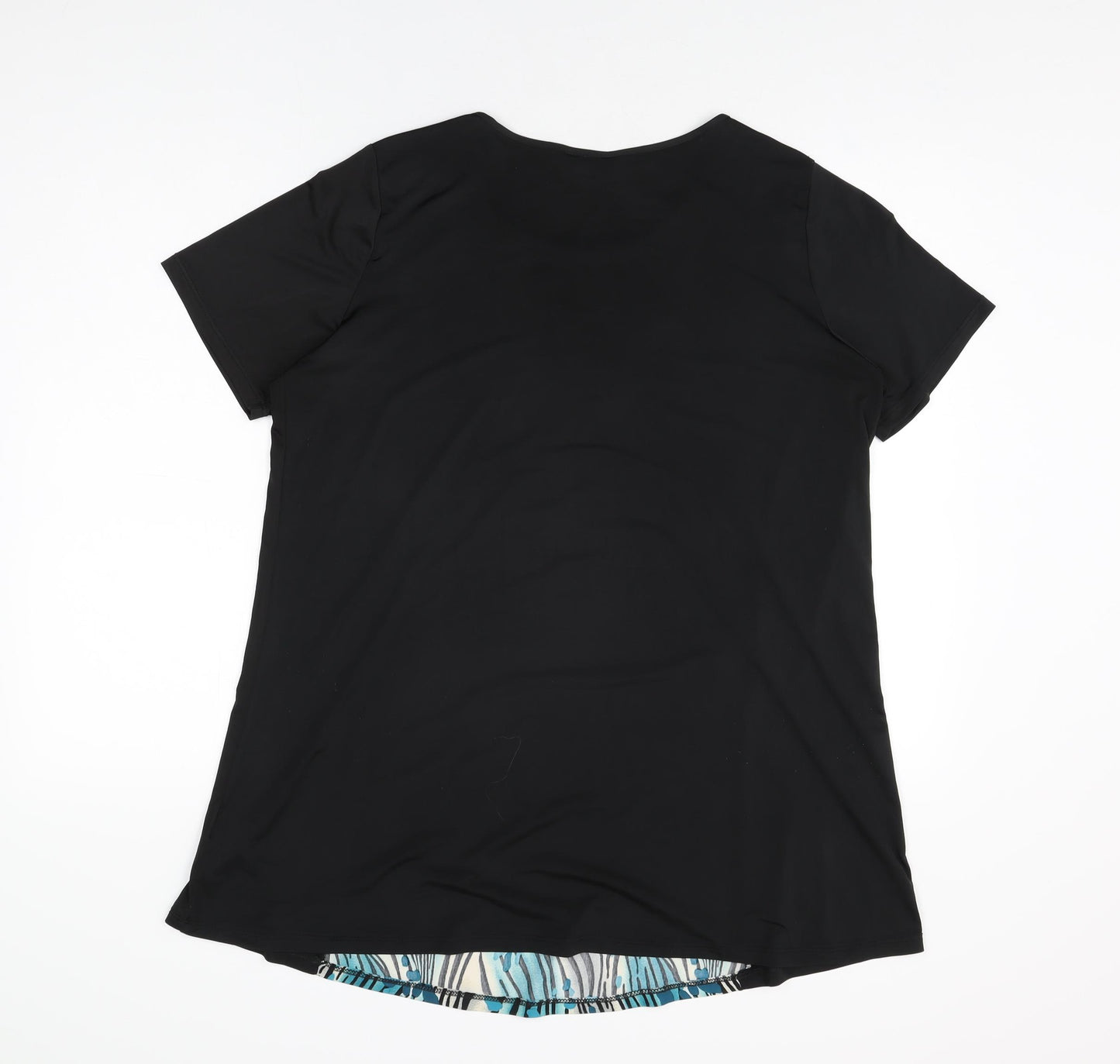 Marina Kaneva Womens Black Geometric Polyester Basic T-Shirt Size 18 Round Neck