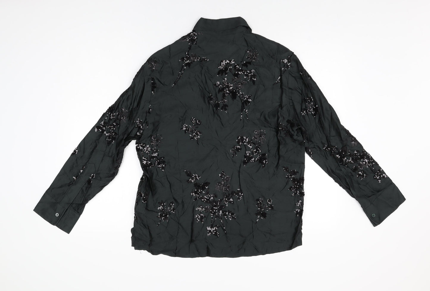 Zara Womens Black Floral Viscose Basic Button-Up Size XS Collared