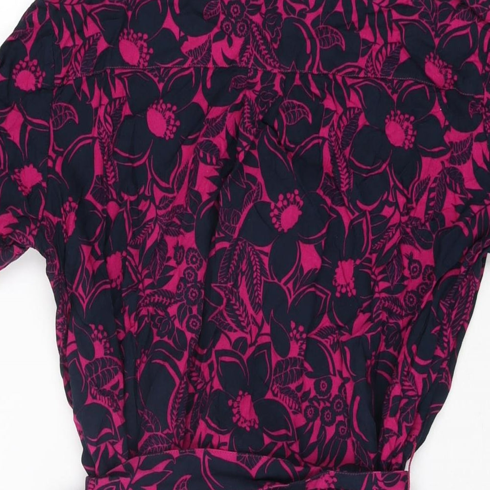 Uniqlo Womens Purple Floral Viscose Basic T-Shirt Size S Collared