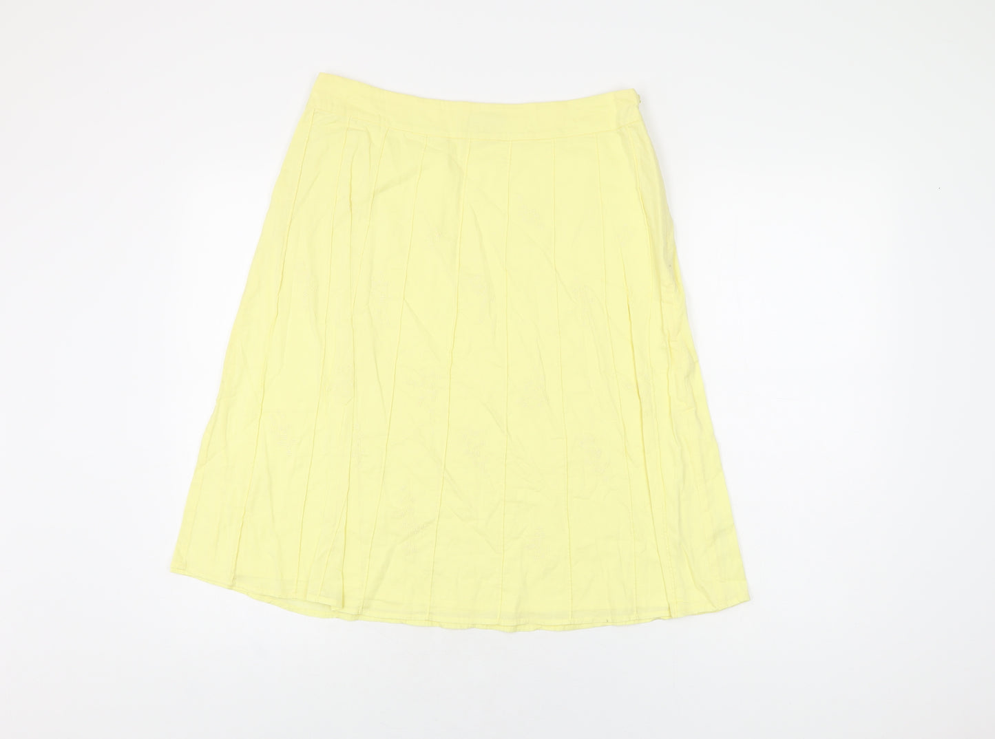 Monsoon Womens Yellow Floral Cotton Swing Skirt Size 12 Zip