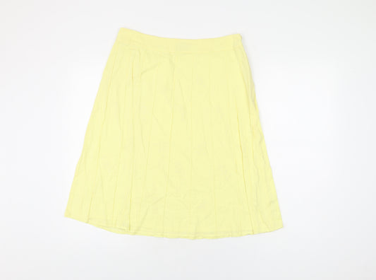 Monsoon Womens Yellow Floral Cotton Swing Skirt Size 12 Zip