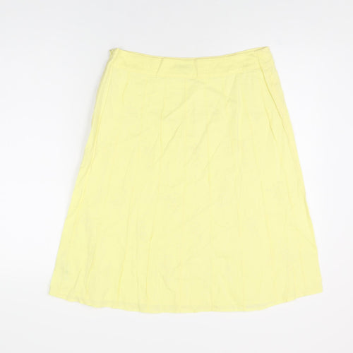 Monsoon Womens Yellow Floral Cotton Swing Skirt Size 12 Zip