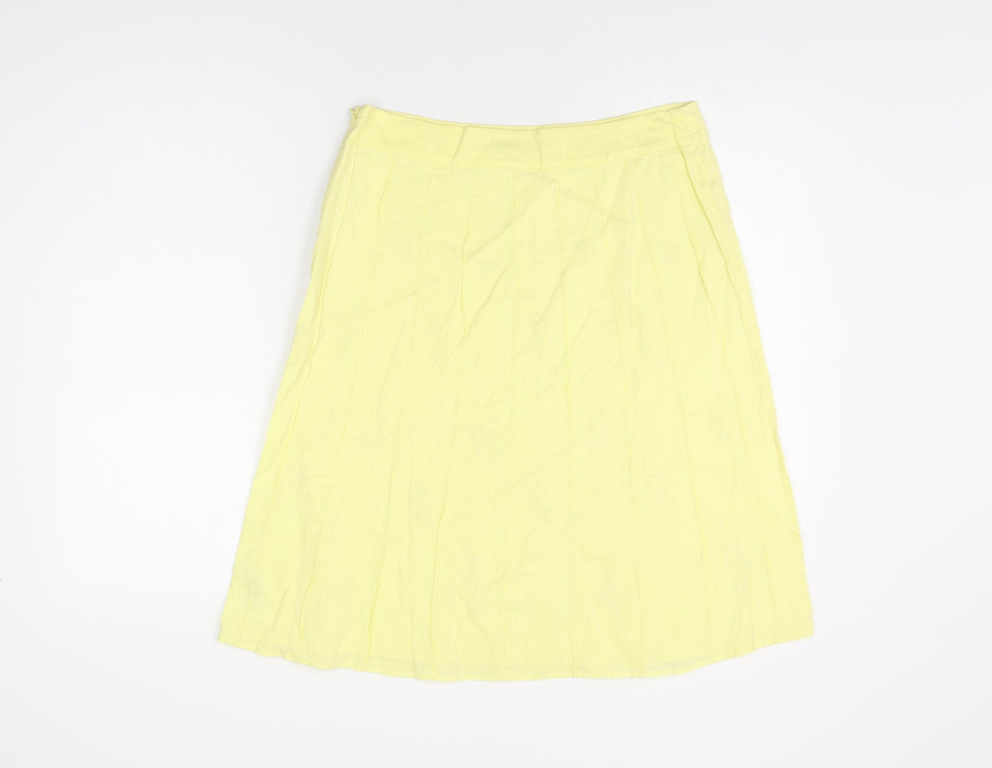 Monsoon Womens Yellow Floral Cotton Swing Skirt Size 12 Zip