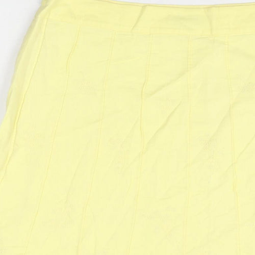 Monsoon Womens Yellow Floral Cotton Swing Skirt Size 12 Zip