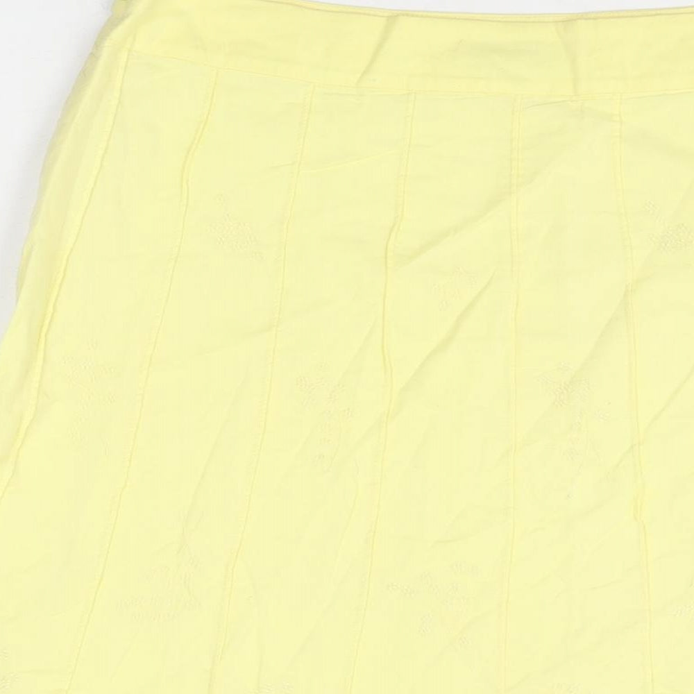 Monsoon Womens Yellow Floral Cotton Swing Skirt Size 12 Zip