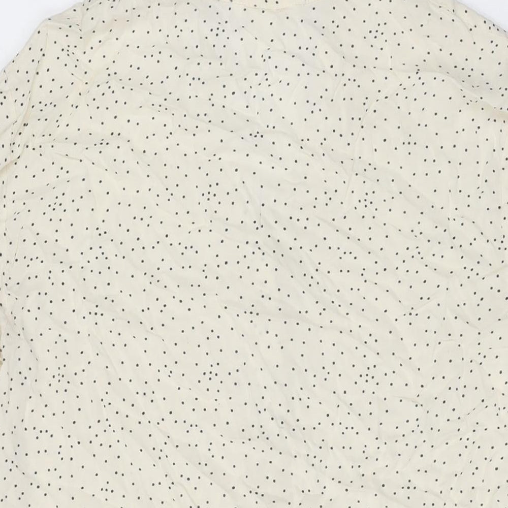 H&M Womens Ivory Polka Dot Viscose Basic T-Shirt Size 6 V-Neck