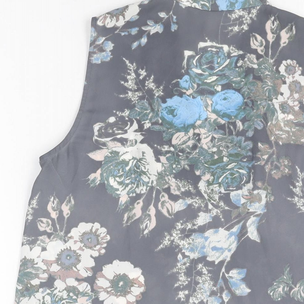 NEXT Womens Grey Floral Polyester Basic Blouse Size 8 V-Neck