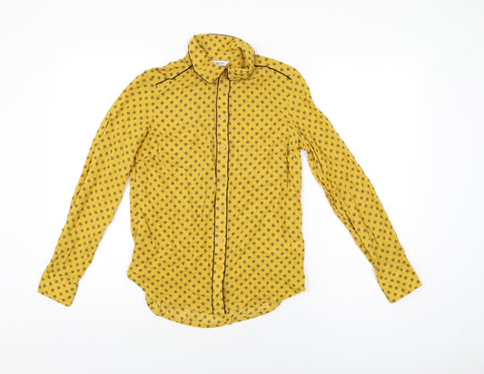 NEXT Womens Yellow Floral Modal Basic Button-Up Size 6 Collared