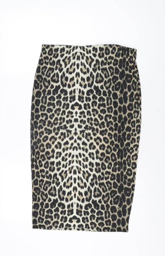 Dorothy Perkins Womens Beige Animal Print Polyester Straight & Pencil Skirt Size 12 - Leopard Print