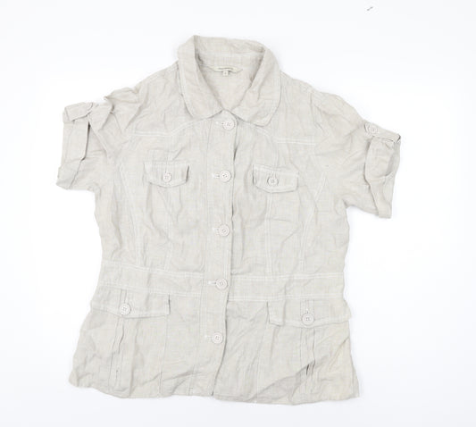 RJR.John Rocha Womens Grey Linen Basic Button-Up Size 18 Collared