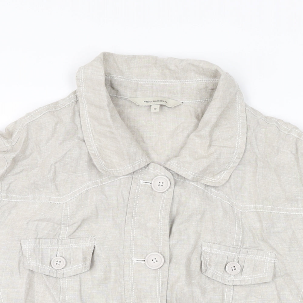 RJR.John Rocha Womens Grey Linen Basic Button-Up Size 18 Collared