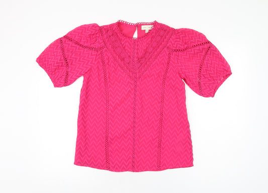 Love & Roses Womens Pink Geometric Polyester Basic Blouse Size 8 Round Neck