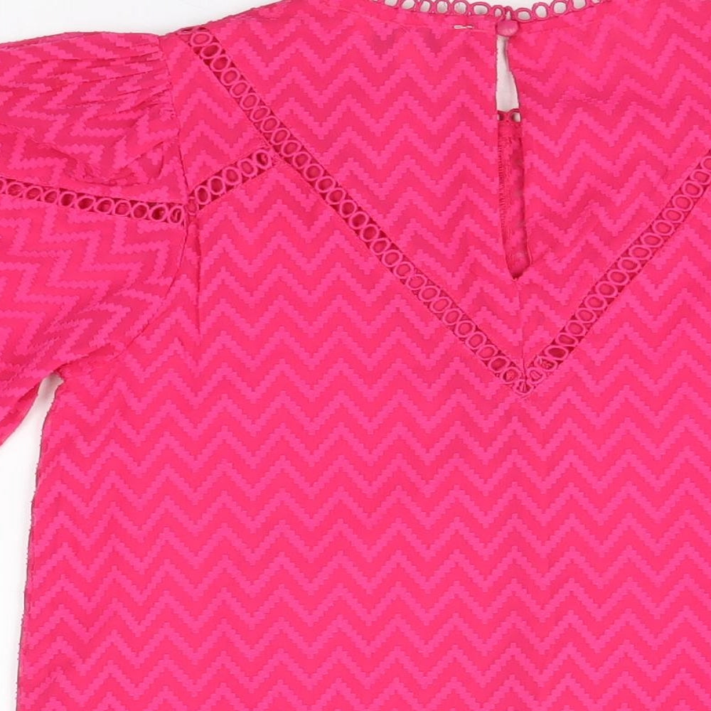 Love & Roses Womens Pink Geometric Polyester Basic Blouse Size 8 Round Neck