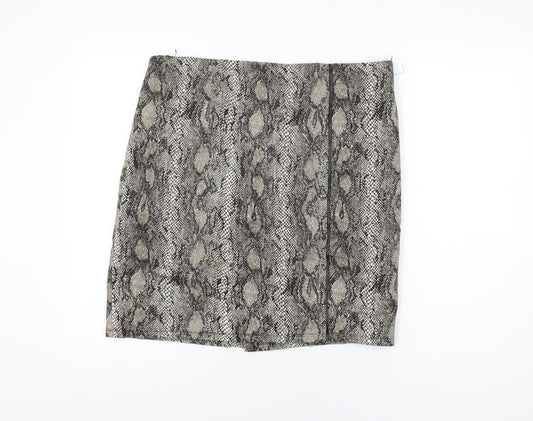 Festa Womens Grey Animal Print Cotton Mini Skirt Size 18 Zip - Snake Print