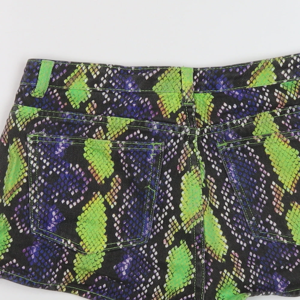 PRETTYLITTLETHING Womens Multicoloured Animal Print Cotton Hot Pants Shorts Size 10 L3 in Regular Button