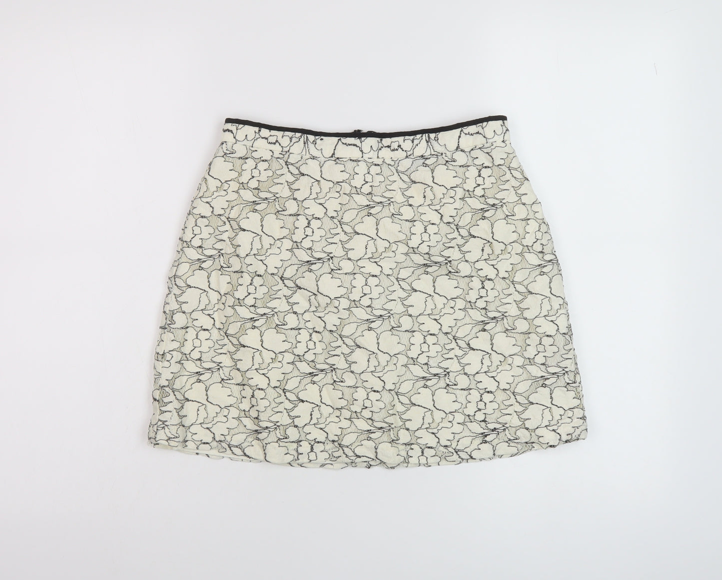 New Look Womens Ivory Cotton Mini Skirt Size 8 Zip